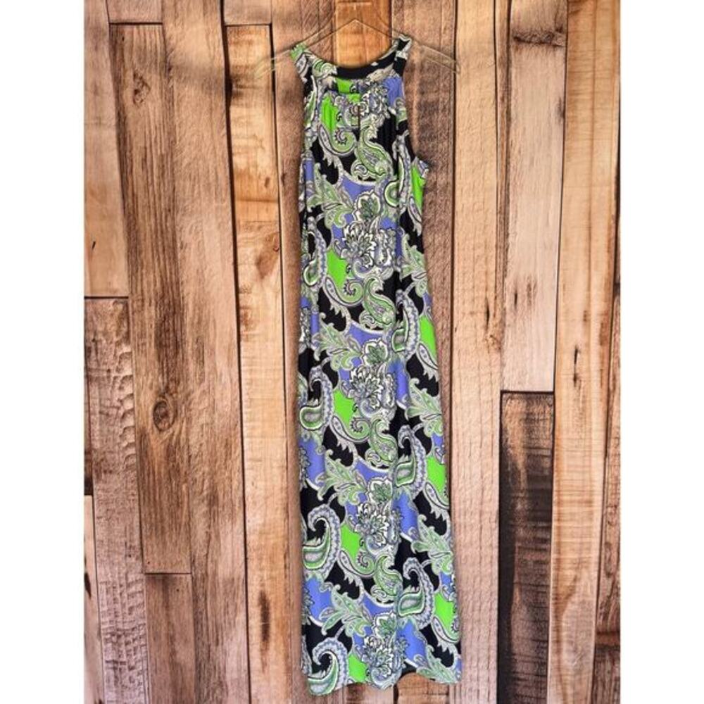 Jude Connally Anya Halter Maxi Dress‎ Paisley Print Side Slit Boho Resort M